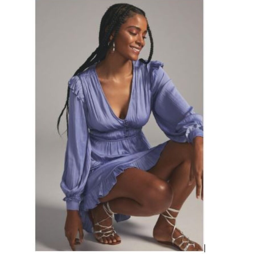 By Anthropologie Tiered Ruffled Mini Dress in Blue/Lavender - Size Medium - NWT